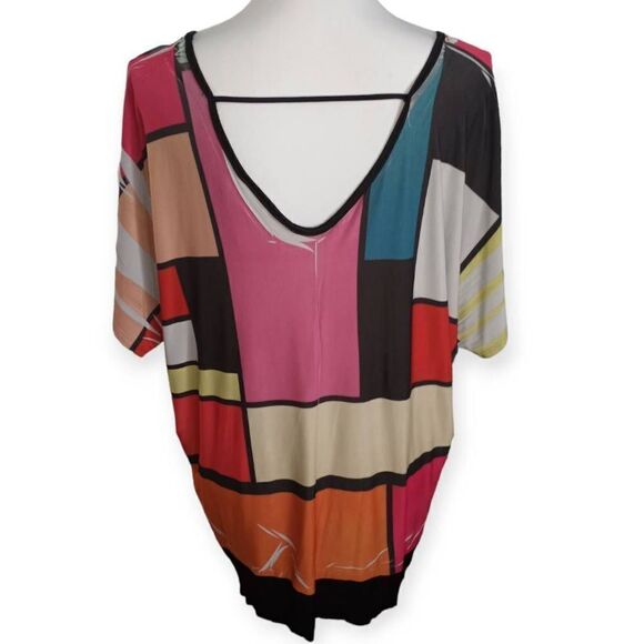 SPIN U.S.A GEOMETRIC MULTICOLOR BLOUSE SZ.2X NWT - Picture 3 of 6